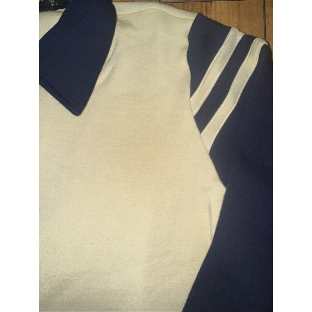 WIN Los Angeles Vintage Style Track Jacket Cream Navy Zip-Up Medium 21x23 Retro - Picture 3 of 5